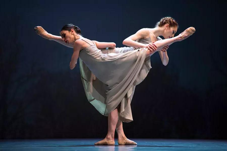 Two ballet dancers perform on stage in San Francisco.